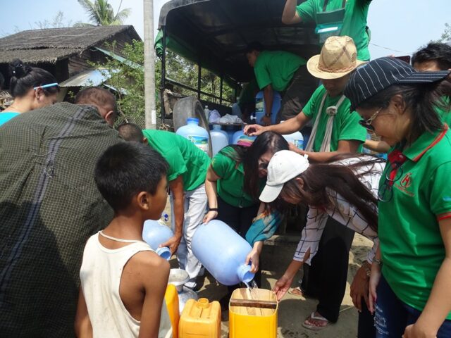 Staff and family members of HTOO Hospitality, Aureum Hotel and Resort, Ngapali have donated drinking water